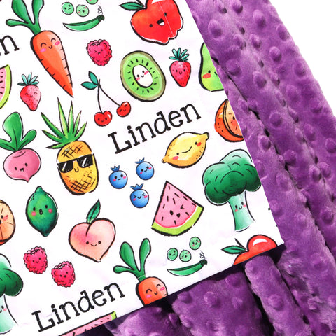 Double Minky Blanket - Kawaii Fruit and Veggies