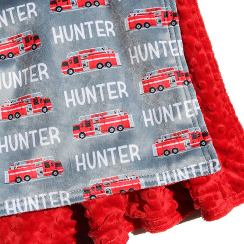 Double Minky Blanket - Firetrucks