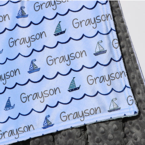 Double Minky Blanket - Sailboats