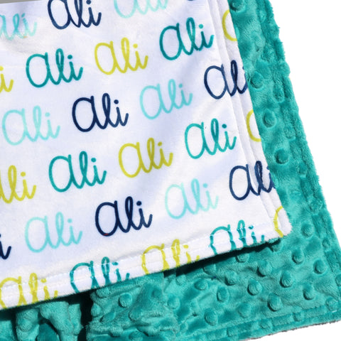 Double Minky Blanket - Name Only - Color Combination with White Background