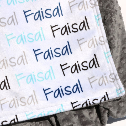Double Minky Blanket - Name Only - Color Combination with White Background