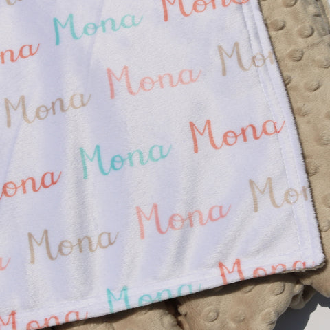Double Minky Blanket - Name Only - Color Combination with White Background