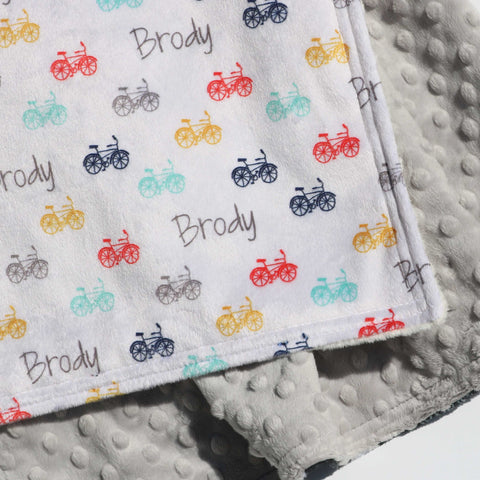 Double Minky Blanket - Bikes with White Background