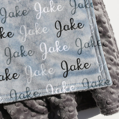 Double Minky Blanket - Name Only - Color Combination with Grey Background