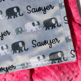 Double Minky Blanket - Monochrome Elephants