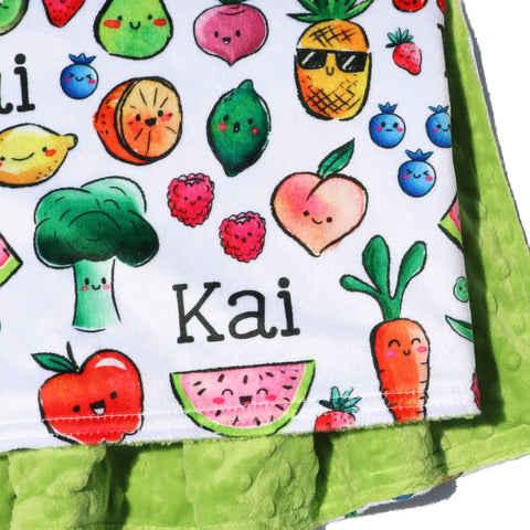 Double Minky Blanket - Kawaii Fruit and Veggies