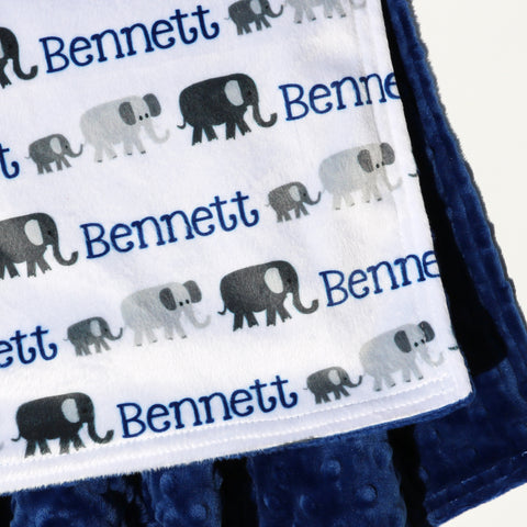 Double Minky Blanket - Monochrome Elephants